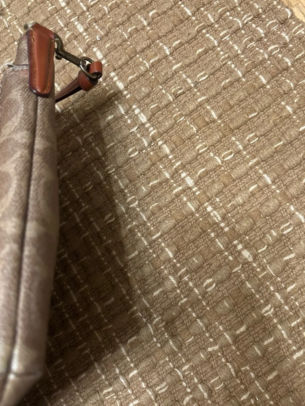 Coach Brown and Tan Signature Crossbody with Leather Stripe